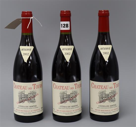 Three bottles of Rayas (Emanuel Reynaud) Chateau des Tours Cotes du Rhone Reserve, 2002